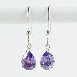 Pear Cut Purple Amethyst White GP Dangle Earrings